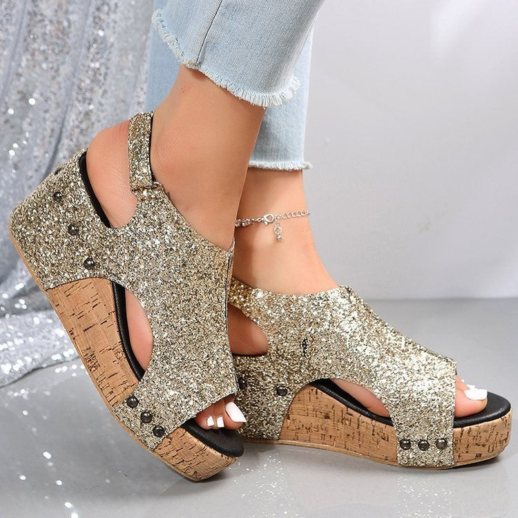 Sequin Wedge Platform Sandals