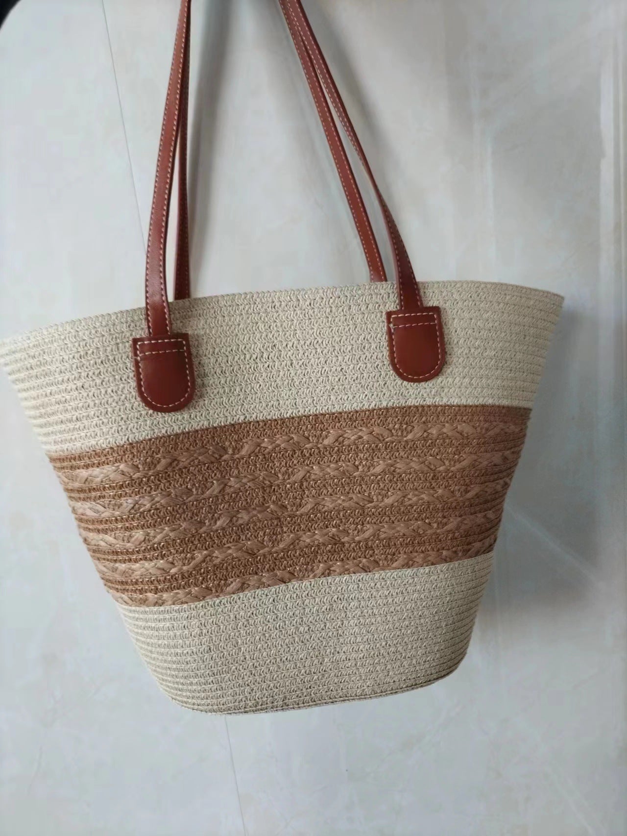 Straw Woven Striped Vacation One Shoulder Bag