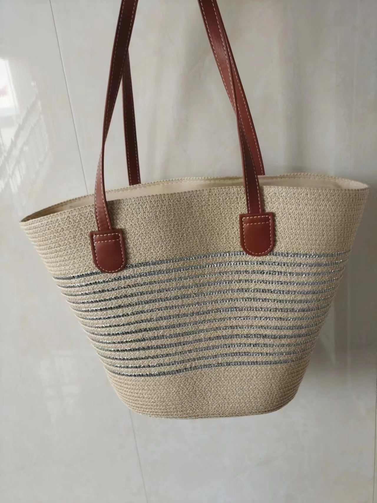 Straw Woven Striped Vacation One Shoulder Bag