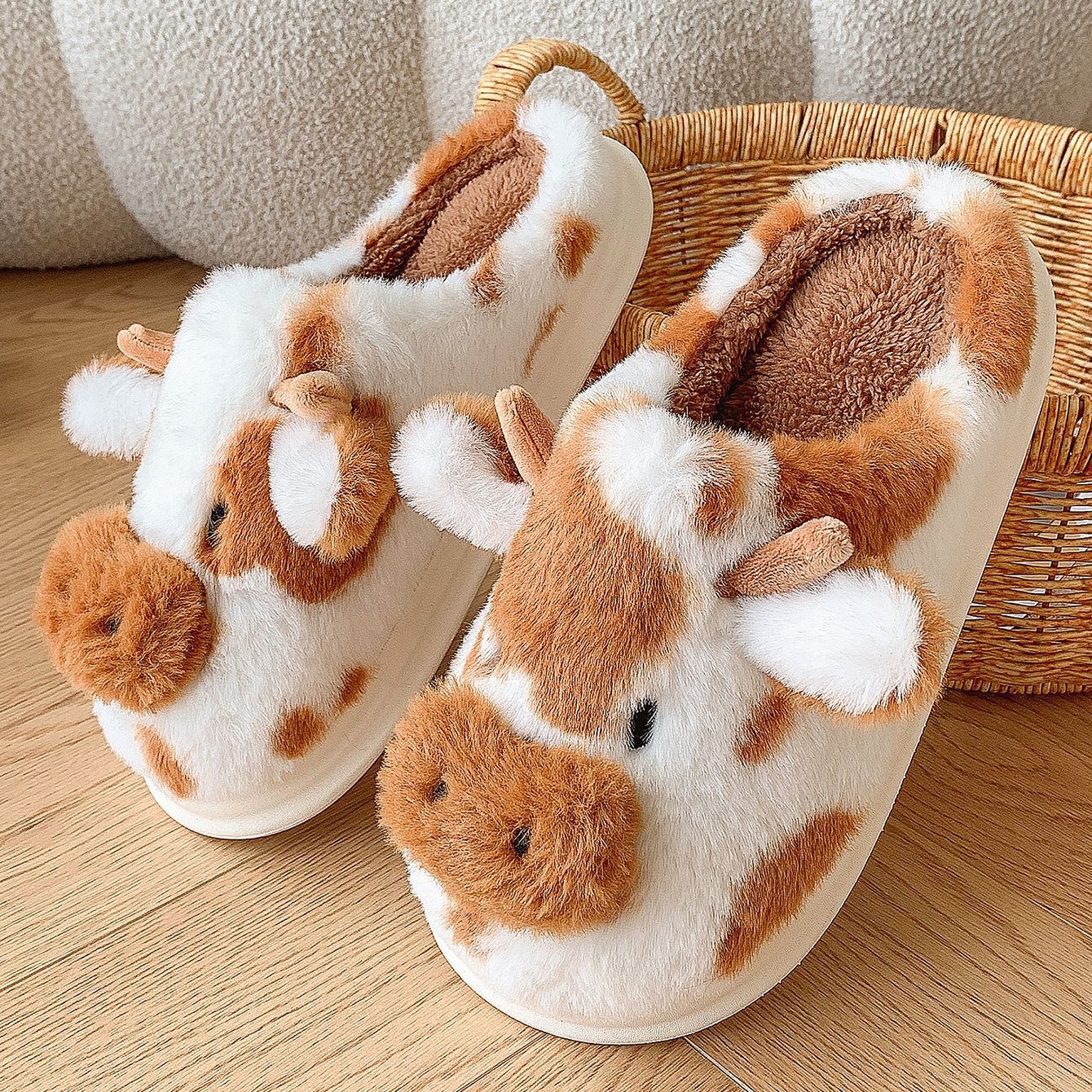 Cow Thick Sole Plush Thermal Home Slippers