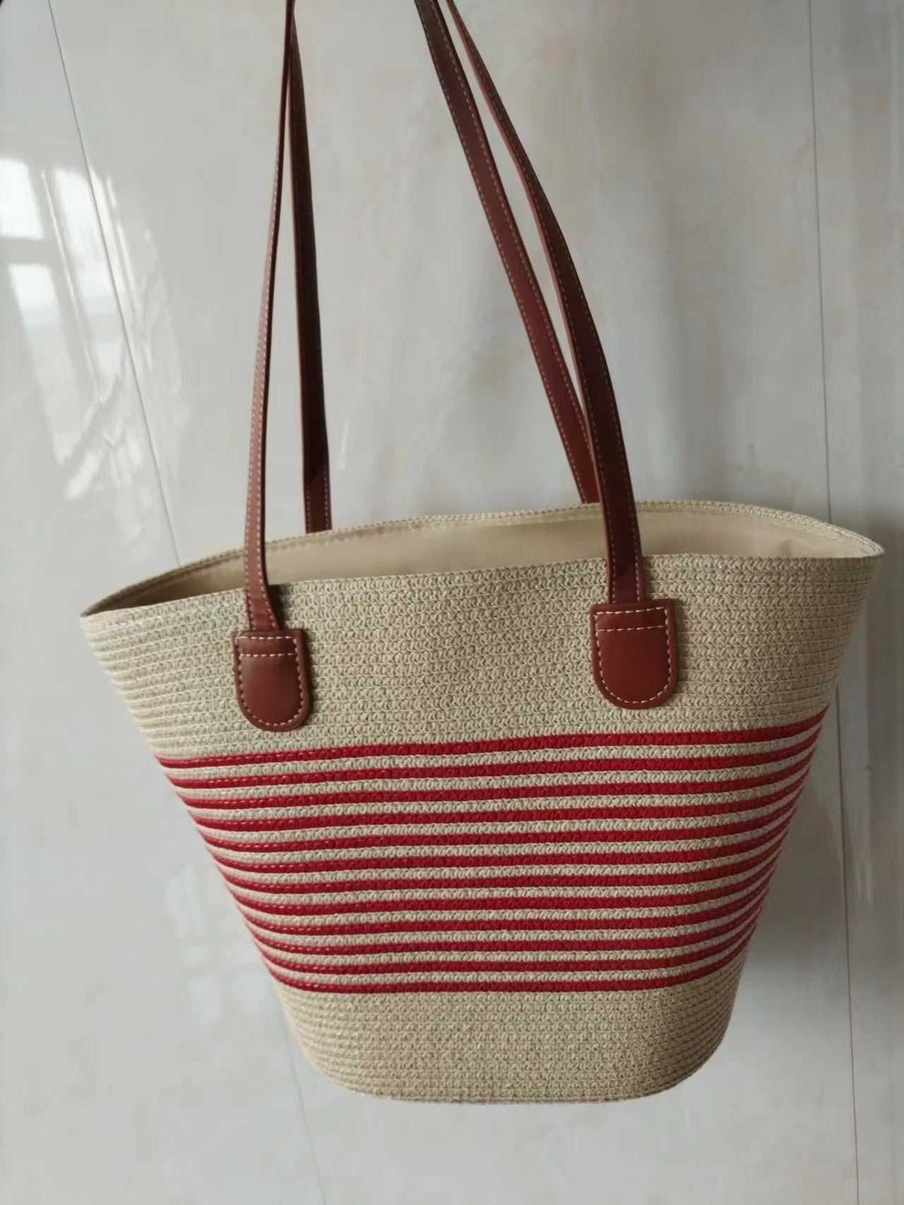 Straw Woven Striped Vacation One Shoulder Bag