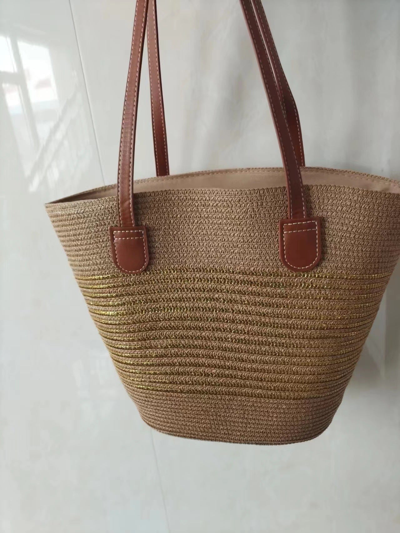 Straw Woven Striped Vacation One Shoulder Bag