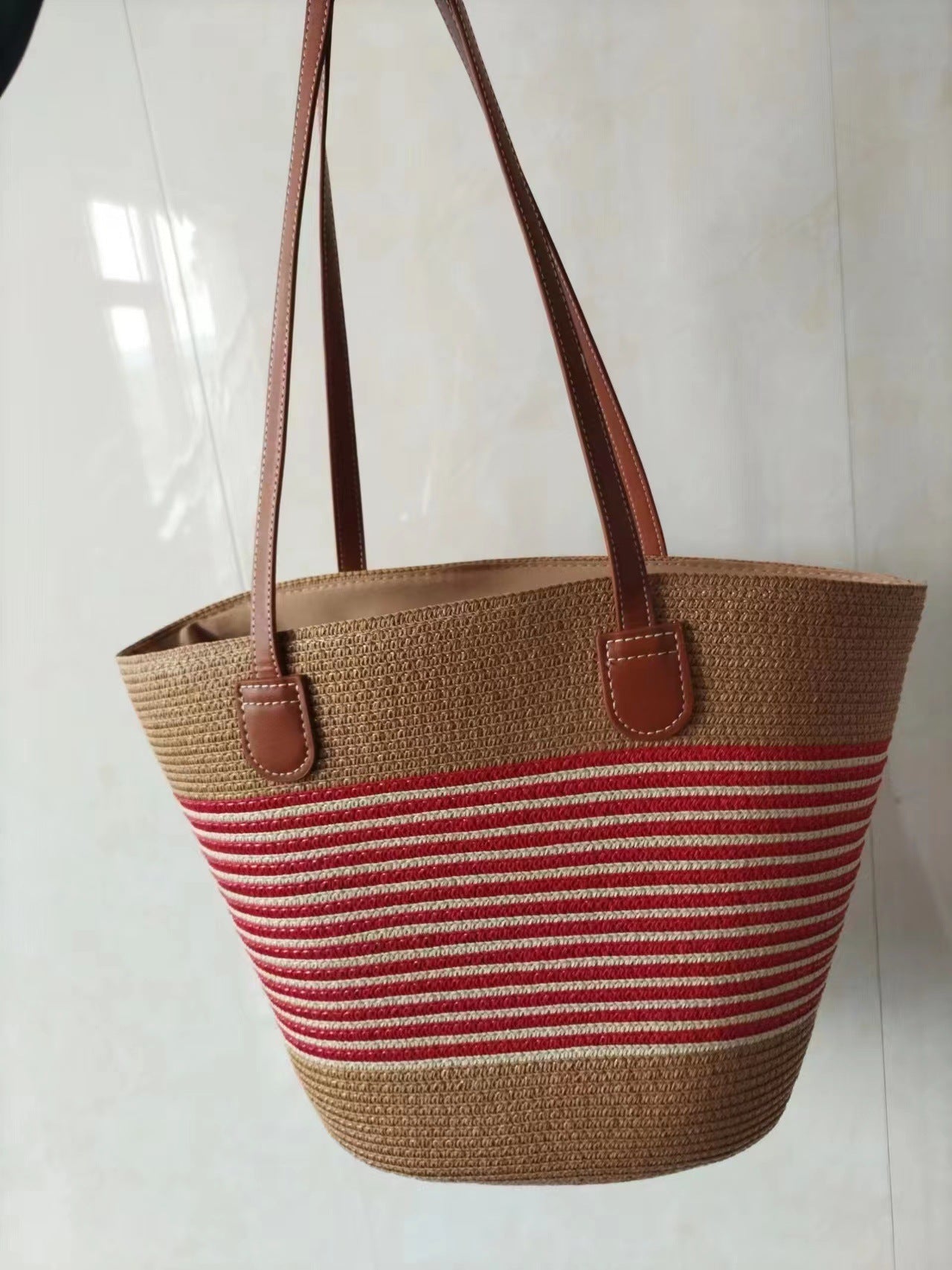 Straw Woven Striped Vacation One Shoulder Bag