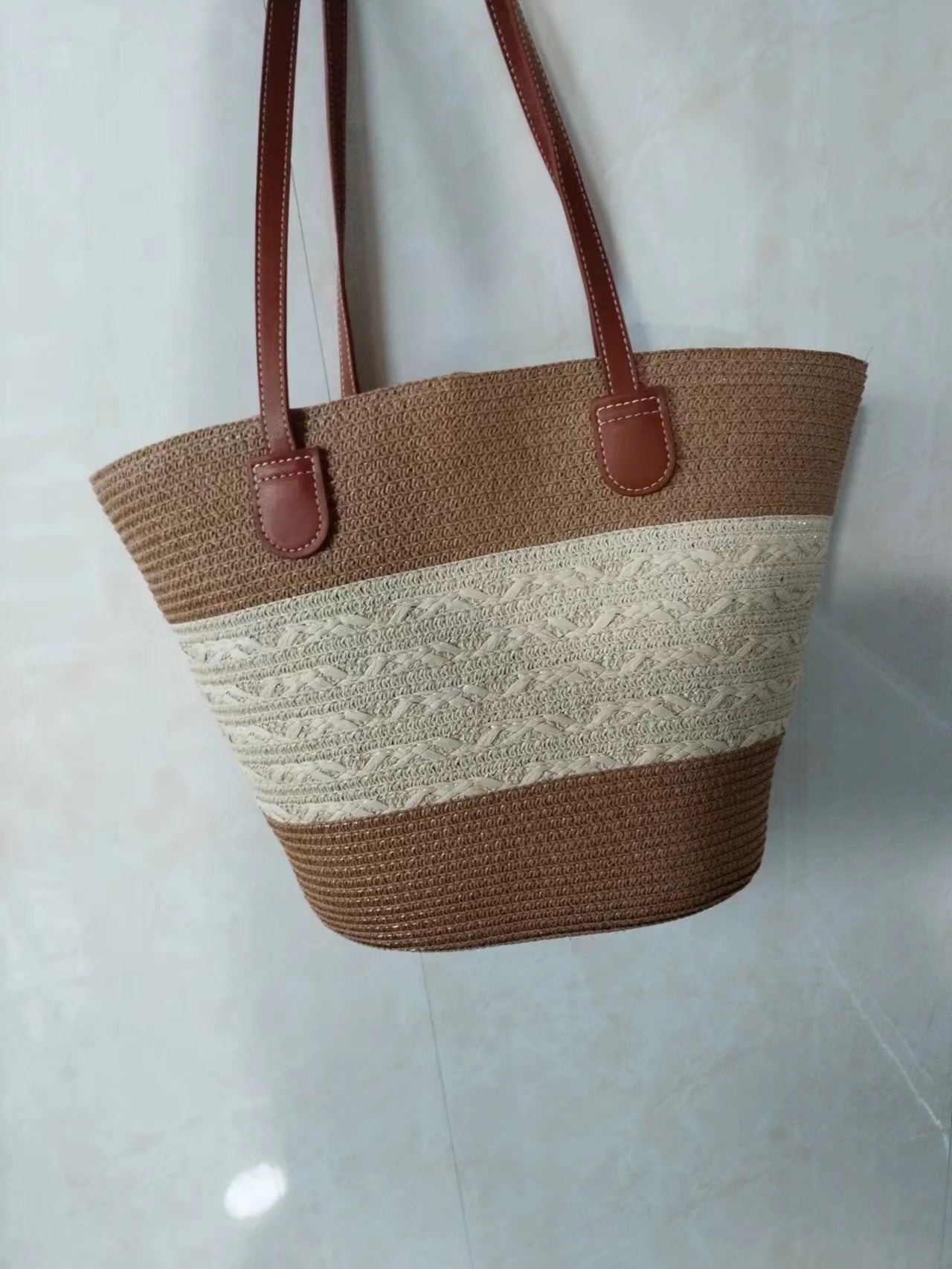 Straw Woven Striped Vacation One Shoulder Bag