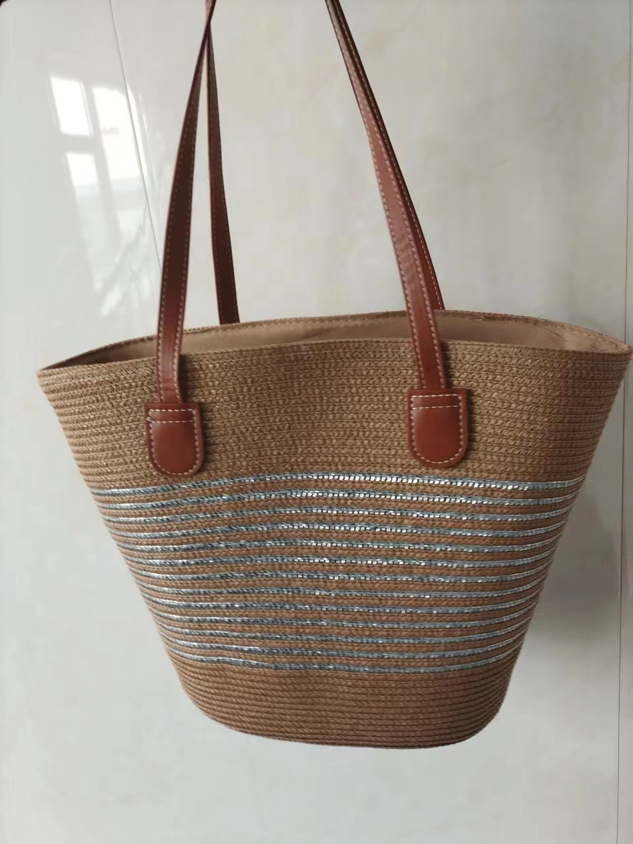 Straw Woven Striped Vacation One Shoulder Bag