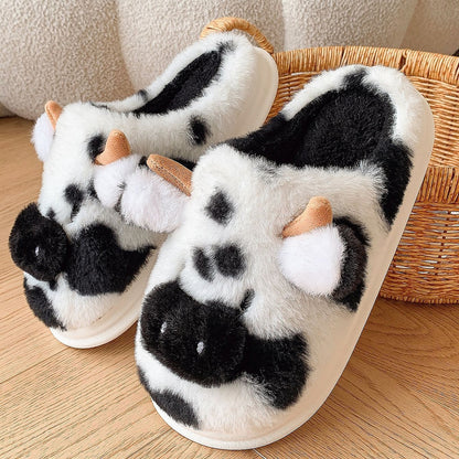 Cow Thick Sole Plush Thermal Home Slippers