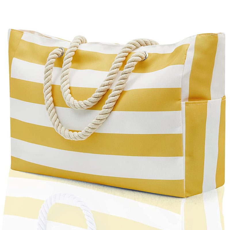 Striped Rope Handle Canvas Large Tote Bag