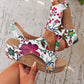 Floral Hollow Out Rivet Wedge Sandals