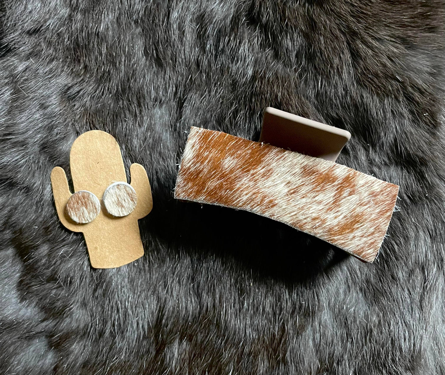 Cow Hide Hair Clip and Matching Earrings