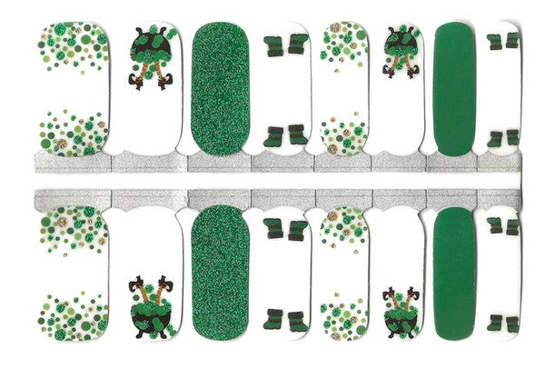 Dark Spring Green and White Leprechaun Pot of Gold Glitter - Nail Wrap Set