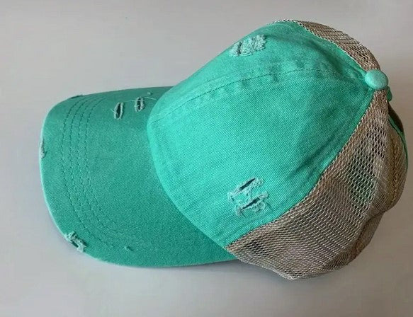 Washed Denim Pony Hats