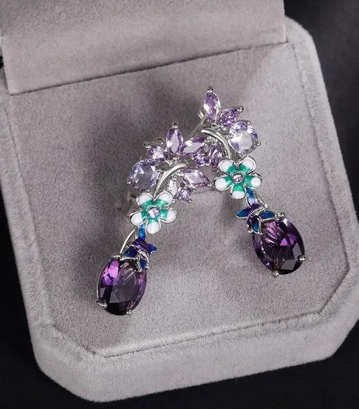 Purple Zircon Flower Earrings Butterfly Lady Earrings