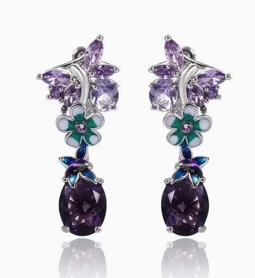 Purple Zircon Flower Earrings Butterfly Lady Earrings