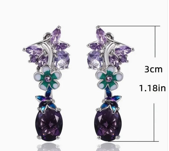 Purple Zircon Flower Earrings Butterfly Lady Earrings