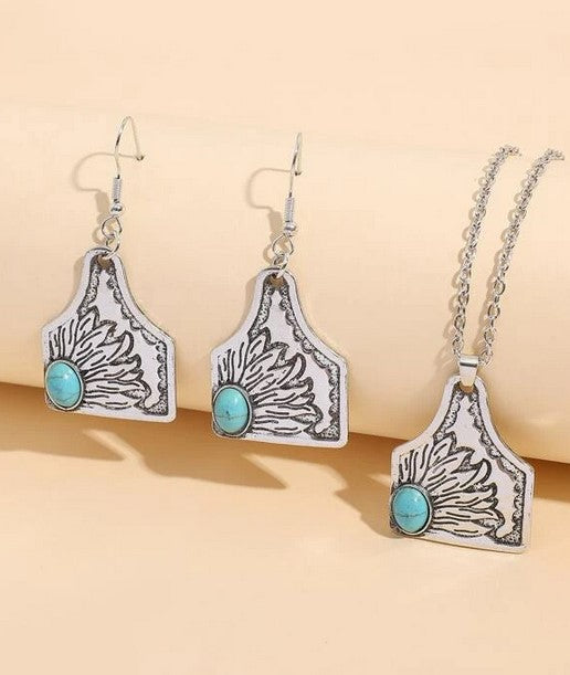 3 piece Cow Tag & Turquoise Set