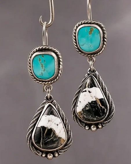 Splash of the west - Turqouise and cow print earrings