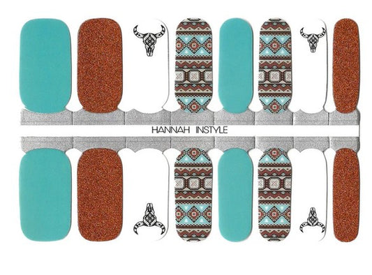 Turquoise and Copper Southwestern Design - Nail Wrap Set