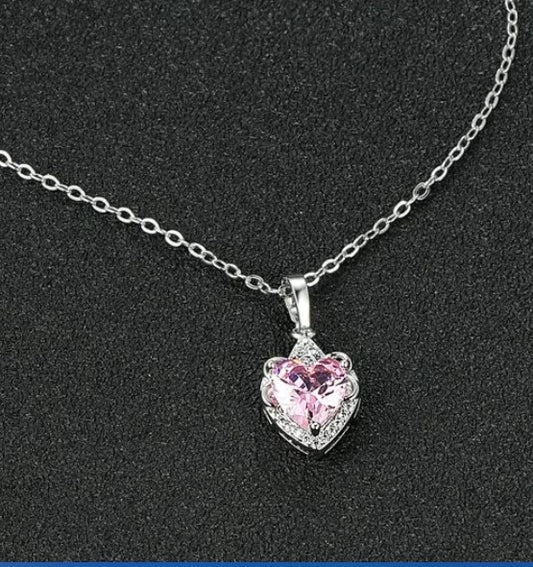 Soft Love - Pink Rhinestone Heart Necklace